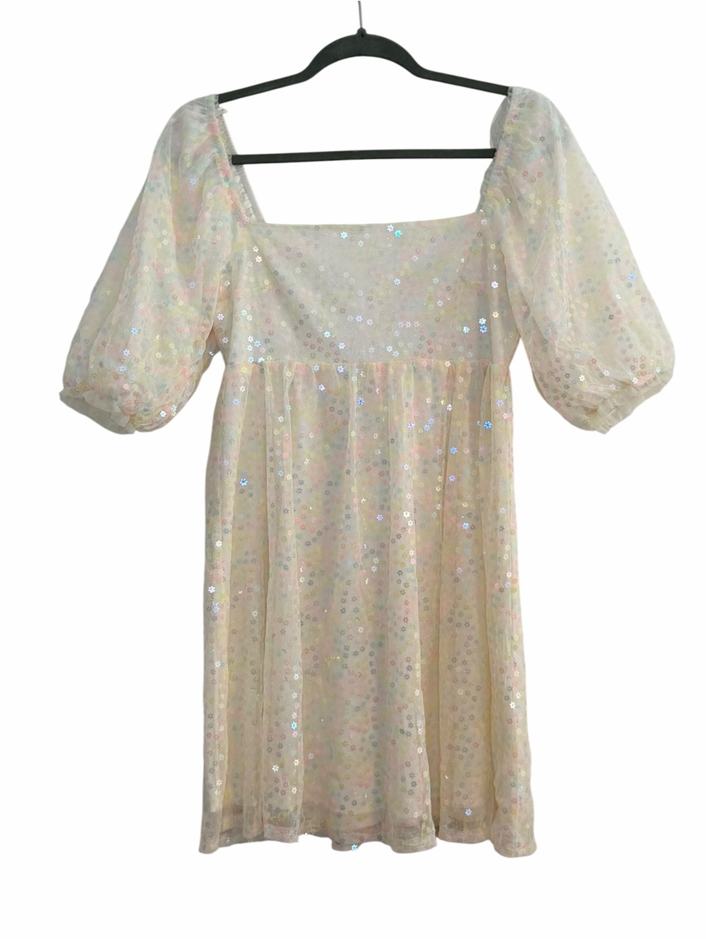 Altar'd State XS Iridescent Sequin Puff-Sleeve Dress Princess Fairycore Coquette